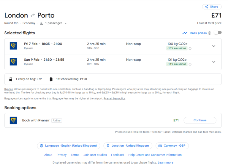 London to Porto Flight £71